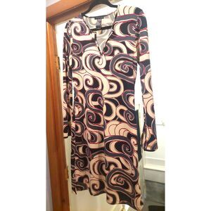 Kenneth Cole New York Retro Swirl Print Long Sleeve Dress – Size M
